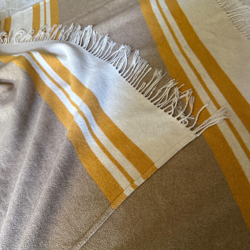Roca Home Striped Throw Blanket Mustard Tan Cream Made in Portugal 50x67